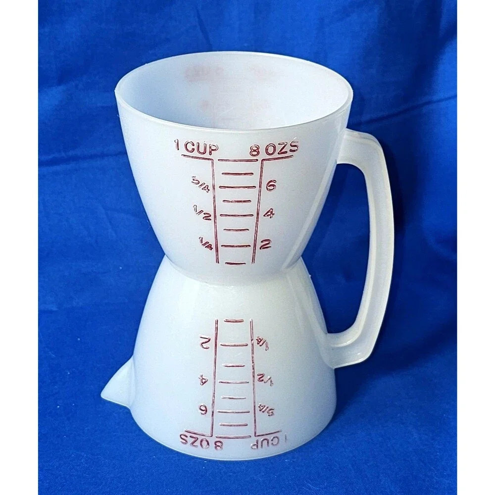 Vintage Tupperware Wet Dry Double Measuring Cup 8oz 1 Cup Two-Sided Hourglass